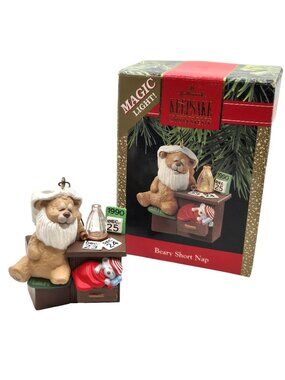Beary Short Nap Hallmark Keepsake Ornament Bear Mouse Santa With Box Vintage